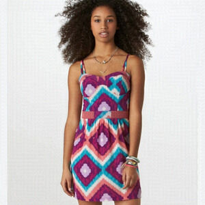 American Eagle Colourful Boho Aztec Print Pockets Strap‎ Mini Dress Sz 8